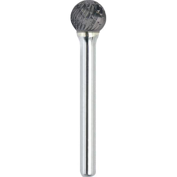 Made in USA - 5/16" Cut Diam, 1/4" Shank Diam, Ball Head Double Cut Burr - Carbide, 1/4" LOC, 2-1/16" OAL - Exact Tool & Supply