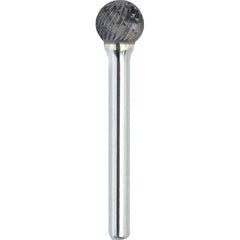 Made in USA - 3/4" Cut Diam, 1/4" Shank Diam, Ball Head Double Cut Burr - Carbide, 11/16" LOC, 2-1/2" OAL - Exact Tool & Supply