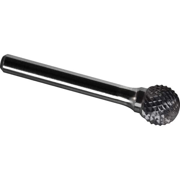 Made in USA - 16mm Cut Diam, 0.2362" Shank Diam, Ball Head Diamond Cut Burr - Carbide, 14mm LOC, 59mm OAL - Exact Tool & Supply