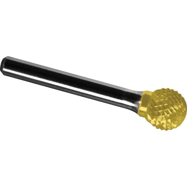 Made in USA - 19mm Cut Diam, 0.2362" Shank Diam, Ball Head Diamond Cut Burr - Carbide, 16mm LOC, 61mm OAL - Exact Tool & Supply