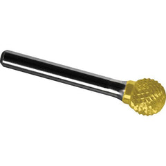 Made in USA - 1/4" Cut Diam, 1/8" Shank Diam, Ball Head Diamond Cut Burr - Carbide, 7/32" LOC, 1-3/4" OAL - Exact Tool & Supply