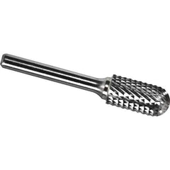 Made in USA - 8mm Cut Diam, 0.2362" Shank Diam, Cylinder with Radius Head Diamond Cut Burr - Carbide, 25mm LOC, 70mm OAL - Exact Tool & Supply