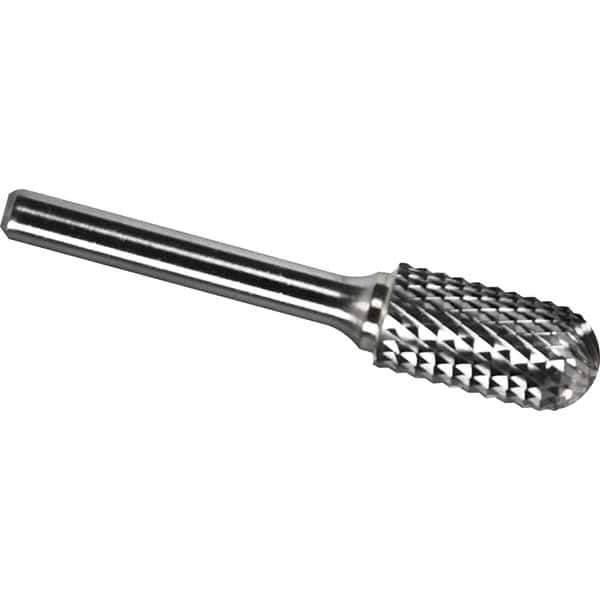Made in USA - 8mm Cut Diam, 0.2362" Shank Diam, Cylinder with Radius Head Diamond Cut Burr - Carbide, 19mm LOC, 64mm OAL - Exact Tool & Supply