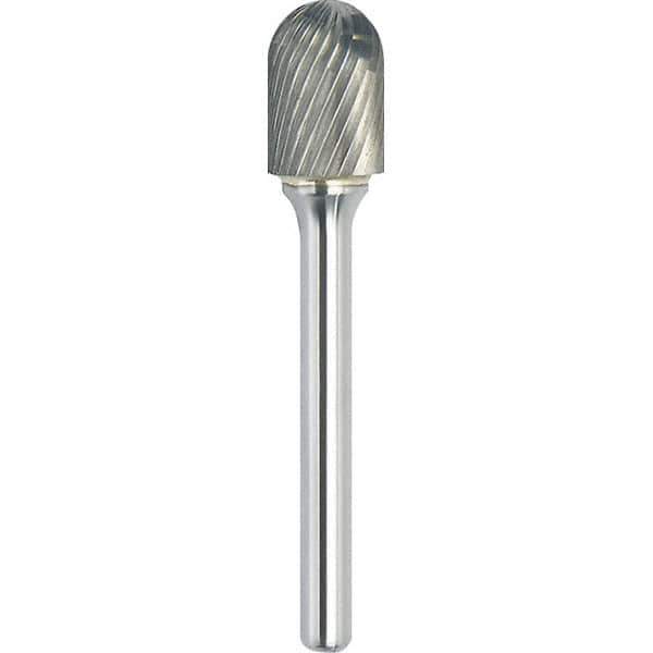 Made in USA - 3/16" Cut Diam, 3/16" Shank Diam, Cylinder with Radius Head Single Cut Burr - Carbide, 5/8" LOC, 2" OAL - Exact Tool & Supply