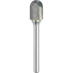 Made in USA - 5/16" Cut Diam, 1/4" Shank Diam, Cylinder with Radius Head Single Cut Burr - Carbide, 1" LOC, 2-3/4" OAL - Exact Tool & Supply