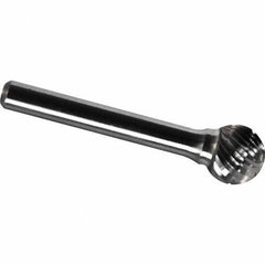 Made in USA - 1/2" Cut Diam, 1/4" Shank Diam, Ball Head Chipbreaker Cut Burr - Carbide, 7/16" LOC, 2-1/4" OAL - Exact Tool & Supply