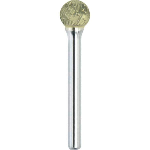 Made in USA - 1/2" Cut Diam, 1/4" Shank Diam, Ball Head Double Cut Burr - Carbide, 7/16" LOC, 2-1/4" OAL - Exact Tool & Supply
