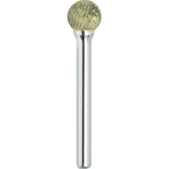 Made in USA - 5/8" Cut Diam, 1/4" Shank Diam, Ball Head Double Cut Burr - Carbide, 9/16" LOC, 2-3/8" OAL - Exact Tool & Supply