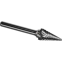 Made in USA - 1/4" Cut Diam, 1/4" Shank Diam, Cone Head Diamond Cut Burr - Carbide, 1-1/4" LOC, 2" OAL - Exact Tool & Supply