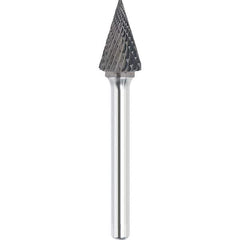 Made in USA - 1/4" Cut Diam, 1/4" Shank Diam, Cone Head Double Cut Burr - Carbide, 3/4" LOC, 2" OAL - Exact Tool & Supply