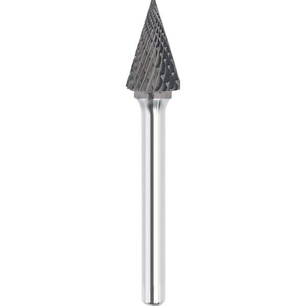 Made in USA - 6mm Cut Diam, 0.2362" Shank Diam, Cone Head Double Cut Burr - Carbide, 19mm LOC, 50mm OAL - Exact Tool & Supply