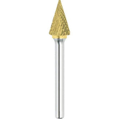 Made in USA - 6mm Cut Diam, 0.2362" Shank Diam, Cone Head Double Cut Burr - Carbide, 25mm LOC, 50mm OAL - Exact Tool & Supply