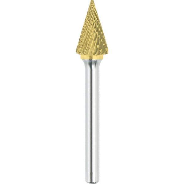 Made in USA - 6mm Cut Diam, 0.2362" Shank Diam, Cone Head Double Cut Burr - Carbide, 19mm LOC, 50mm OAL - Exact Tool & Supply