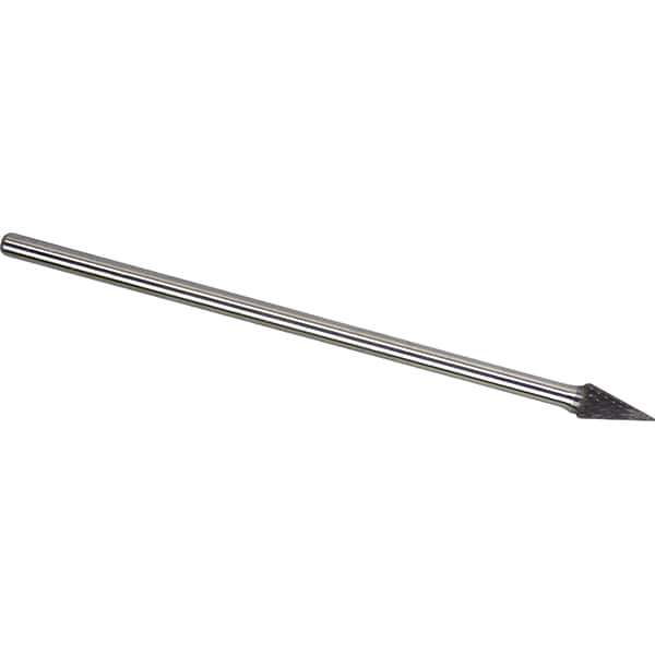 Made in USA - 1/2" Cut Diam, 1/4" Shank Diam, Cone Head Double Cut Burr - Carbide, 7/8" LOC, 6-7/8" OAL - Exact Tool & Supply