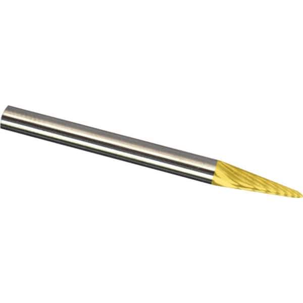 Made in USA - 3mm Cut Diam, 0.1181" Shank Diam, Cone Head Aluma Cut Burr - Carbide, 11mm LOC, 38mm OAL - Exact Tool & Supply
