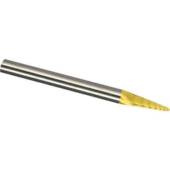 Made in USA - 3mm Cut Diam, 0.1181" Shank Diam, Cone Head Aluma Cut Burr - Carbide, 11mm LOC, 38mm OAL - Exact Tool & Supply