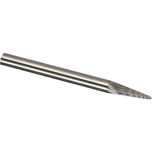 Made in USA - 6mm Cut Diam, 0.2362" Shank Diam, Cone Head Diamond Cut Burr - Carbide, 12.7mm LOC, 50mm OAL - Exact Tool & Supply