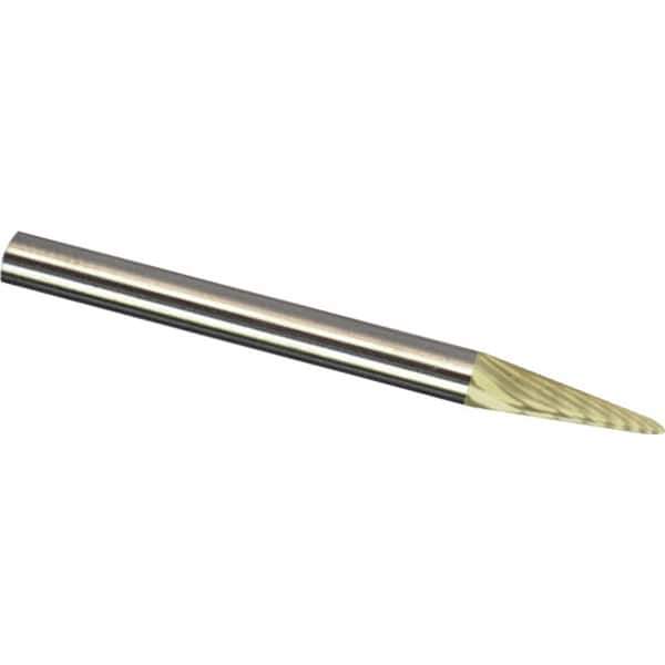 Made in USA - 6mm Cut Diam, 0.2362" Shank Diam, Cone Head Diamond Cut Burr - Carbide, 12.7mm LOC, 50mm OAL - Exact Tool & Supply