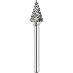 Made in USA - 5/16" Cut Diam, 1/4" Shank Diam, Cone Head Double Cut Burr - Carbide, 3/4" LOC, 2-1/2" OAL - Exact Tool & Supply