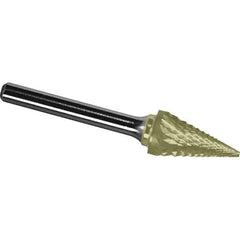 Made in USA - 6mm Cut Diam, 0.2362" Shank Diam, Cone Head Diamond Cut Burr - Carbide, 25mm LOC, 50mm OAL - Exact Tool & Supply