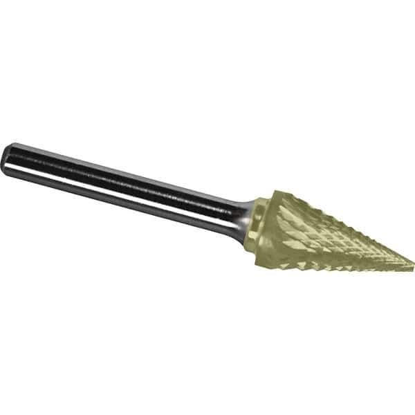 Made in USA - 6mm Cut Diam, 0.2362" Shank Diam, Cone Head Diamond Cut Burr - Carbide, 19mm LOC, 50mm OAL - Exact Tool & Supply