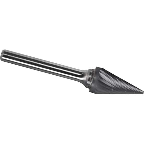 Made in USA - 1/4" Cut Diam, 1/4" Shank Diam, Cone Head Chipbreaker Cut Burr - Carbide, 3/4" LOC, 2" OAL - Exact Tool & Supply