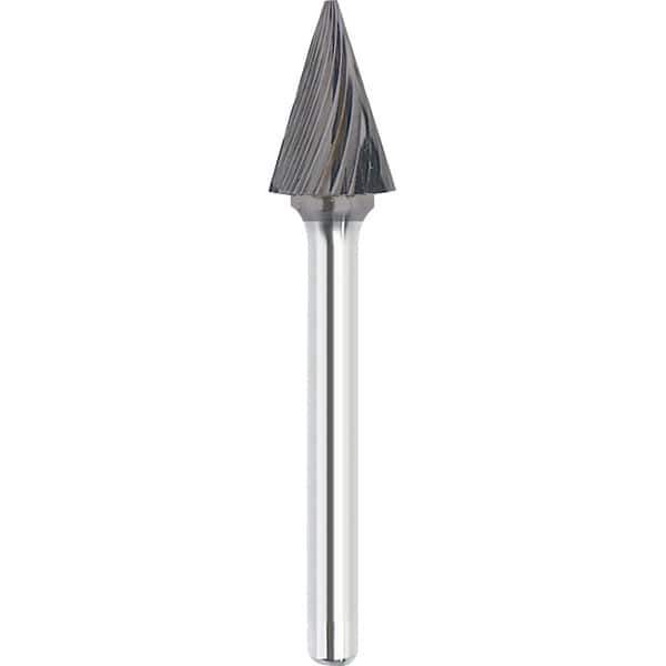 Made in USA - 1/4" Cut Diam, 1/4" Shank Diam, Cone Head Single Cut Burr - Carbide, 1-1/4" LOC, 2" OAL - Exact Tool & Supply