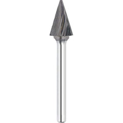 Made in USA - 1/4" Cut Diam, 1/4" Shank Diam, Cone Head Single Cut Burr - Carbide, 1" LOC, 2" OAL - Exact Tool & Supply