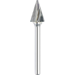 Made in USA - 1/8" Cut Diam, 1/8" Shank Diam, Cone Head Single Cut Burr - Carbide, 5/8" LOC, 3" OAL - Exact Tool & Supply