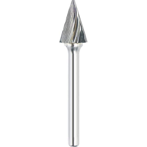 Made in USA - 3/16" Cut Diam, 3/16" Shank Diam, Cone Head Single Cut Burr - Carbide, 1/2" LOC, 2" OAL - Exact Tool & Supply