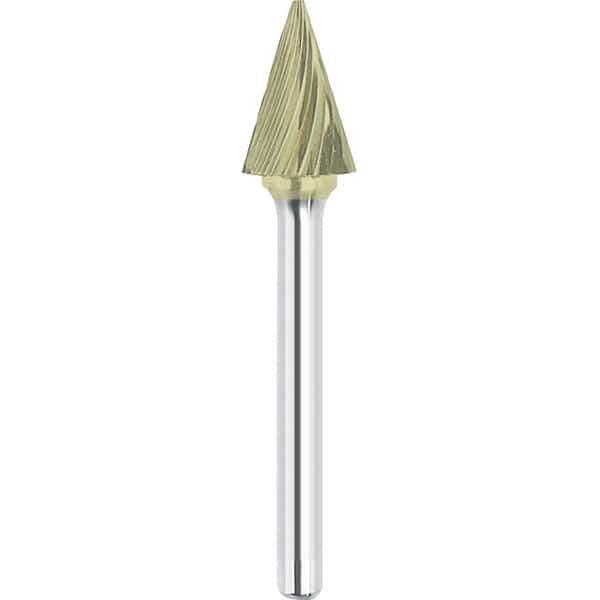 Made in USA - 3mm Cut Diam, 0.1181" Shank Diam, Cone Head Single Cut Burr - Carbide, 11mm LOC, 75mm OAL - Exact Tool & Supply