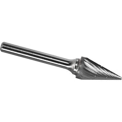 Made in USA - 1/4" Cut Diam, 1/8" Shank Diam, Cone Head Chipbreaker Cut Burr - Carbide, 1/2" LOC, 2-1/8" OAL - Exact Tool & Supply