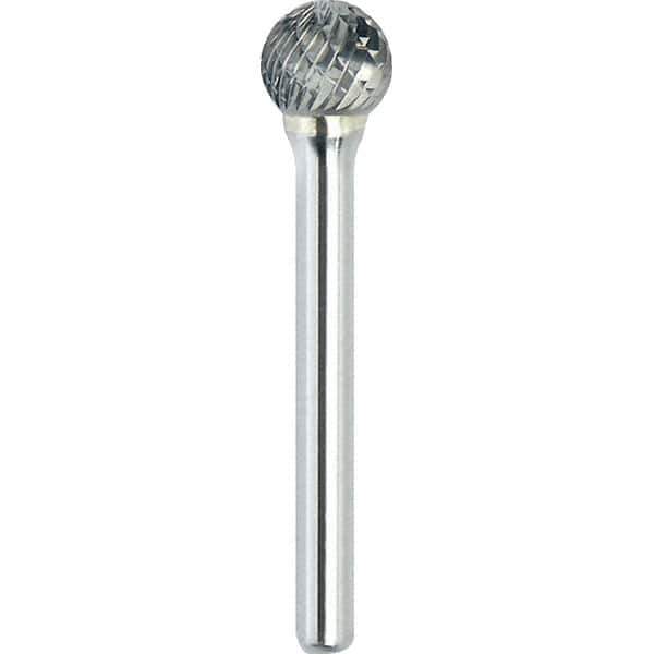 Made in USA - 1/2" Cut Diam, 0.2362" Shank Diam, Ball Head Double Cut Burr - Carbide, 11mm LOC, 56mm OAL - Exact Tool & Supply