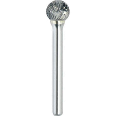 Made in USA - 5mm Cut Diam, 0.2362" Shank Diam, Ball Head Double Cut Burr - Carbide, 4mm LOC, 50mm OAL - Exact Tool & Supply
