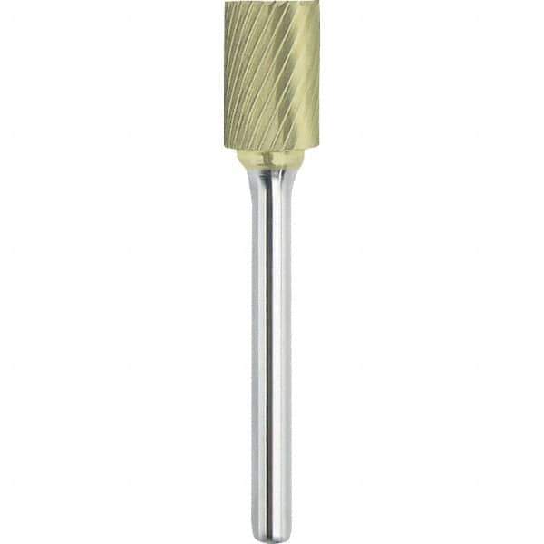 Made in USA - 6.3mm Cut Diam, 0.1181" Shank Diam, Cylinder with End Cut Head Single Cut Burr - Carbide, 4.7mm LOC, 43mm OAL - Exact Tool & Supply