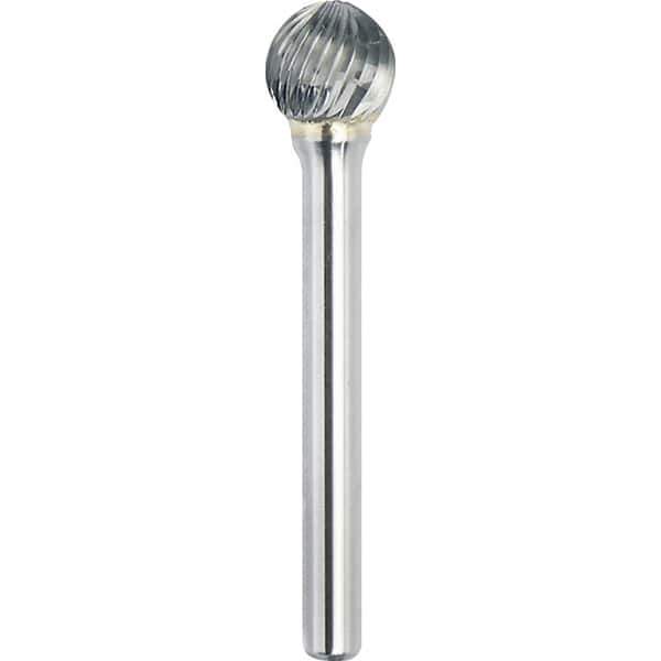 Made in USA - 5mm Cut Diam, 0.2362" Shank Diam, Ball Head Single Cut Burr - Carbide, 4mm LOC, 50mm OAL - Exact Tool & Supply