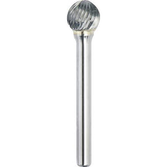 Made in USA - 5mm Cut Diam, 0.2362" Shank Diam, Ball Head Single Cut Burr - Carbide, 4mm LOC, 50mm OAL - Exact Tool & Supply