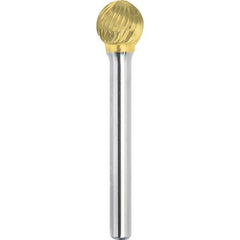 Made in USA - 5/16" Cut Diam, 1/4" Shank Diam, Ball Head Single Cut Burr - Carbide, 1/4" LOC, 2-1/16" OAL - Exact Tool & Supply