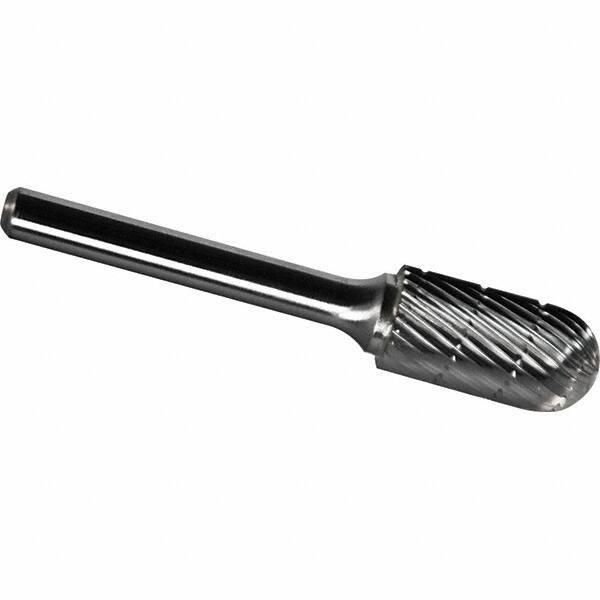 Made in USA - 5/16" Cut Diam, 1/4" Shank Diam, Cylinder with Radius Head Chipbreaker Cut Burr - Carbide, 1" LOC, 2-3/4" OAL - Exact Tool & Supply