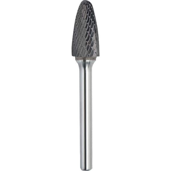 Made in USA - 3/4" Cut Diam, 3/8" Shank Diam, Tree with Radius Head Double Cut Burr - Carbide, 1-1/2" LOC, 3-1/4" OAL - Exact Tool & Supply