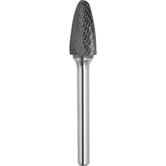 Made in USA - 3/4" Cut Diam, 3/8" Shank Diam, Tree with Radius Head Double Cut Burr - Carbide, 1-1/2" LOC, 3-1/4" OAL - Exact Tool & Supply