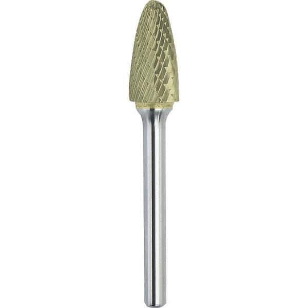 Made in USA - 1/2" Cut Diam, 1/4" Shank Diam, Tree with Radius Head Double Cut Burr - Carbide, 3/4" LOC, 2-1/2" OAL - Exact Tool & Supply