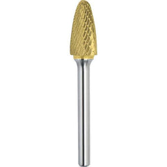 Made in USA - 3/4" Cut Diam, 3/8" Shank Diam, Tree with Radius Head Double Cut Burr - Carbide, 1-1/2" LOC, 3-1/4" OAL - Exact Tool & Supply