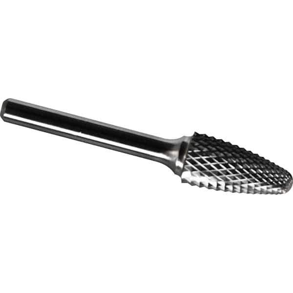 Made in USA - 9.5mm Cut Diam, 0.2362" Shank Diam, Tree with Radius Head Diamond Cut Burr - Carbide, 19mm LOC, 64mm OAL - Exact Tool & Supply