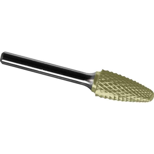 Made in USA - 1/4" Cut Diam, 1/4" Shank Diam, Tree with Radius Head Diamond Cut Burr - Carbide, 5/8" LOC, 2" OAL - Exact Tool & Supply