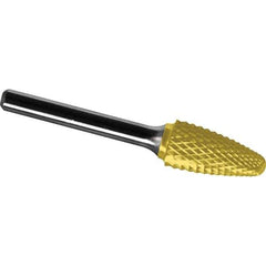 Made in USA - 1/2" Cut Diam, 1/4" Shank Diam, Tree with Radius Head Diamond Cut Burr - Carbide, 3/4" LOC, 2-1/2" OAL - Exact Tool & Supply