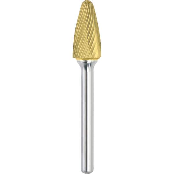 Made in USA - 1/4" Cut Diam, 1/8" Shank Diam, Tree with Radius Head Single Cut Burr - Carbide, 1/2" LOC, 2" OAL - Exact Tool & Supply