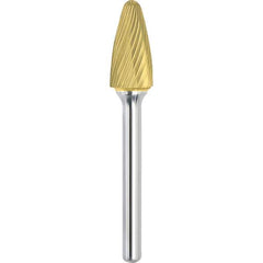 Made in USA - 1/4" Cut Diam, 1/8" Shank Diam, Tree with Radius Head Single Cut Burr - Carbide, 1/2" LOC, 2" OAL - Exact Tool & Supply