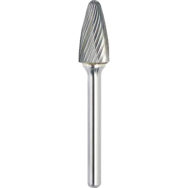 Made in USA - 1/4" Cut Diam, 1/8" Shank Diam, Tree with Radius Head Single Cut Burr - Carbide, 1/2" LOC, 2" OAL - Exact Tool & Supply