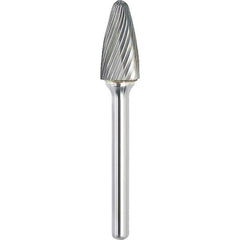 Made in USA - 1/4" Cut Diam, 1/8" Shank Diam, Tree with Radius Head Single Cut Burr - Carbide, 1/2" LOC, 2" OAL - Exact Tool & Supply